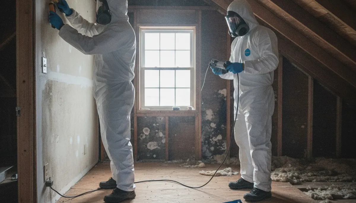 Mold inspection technician checks hidden moisture in a Riverside, CA home