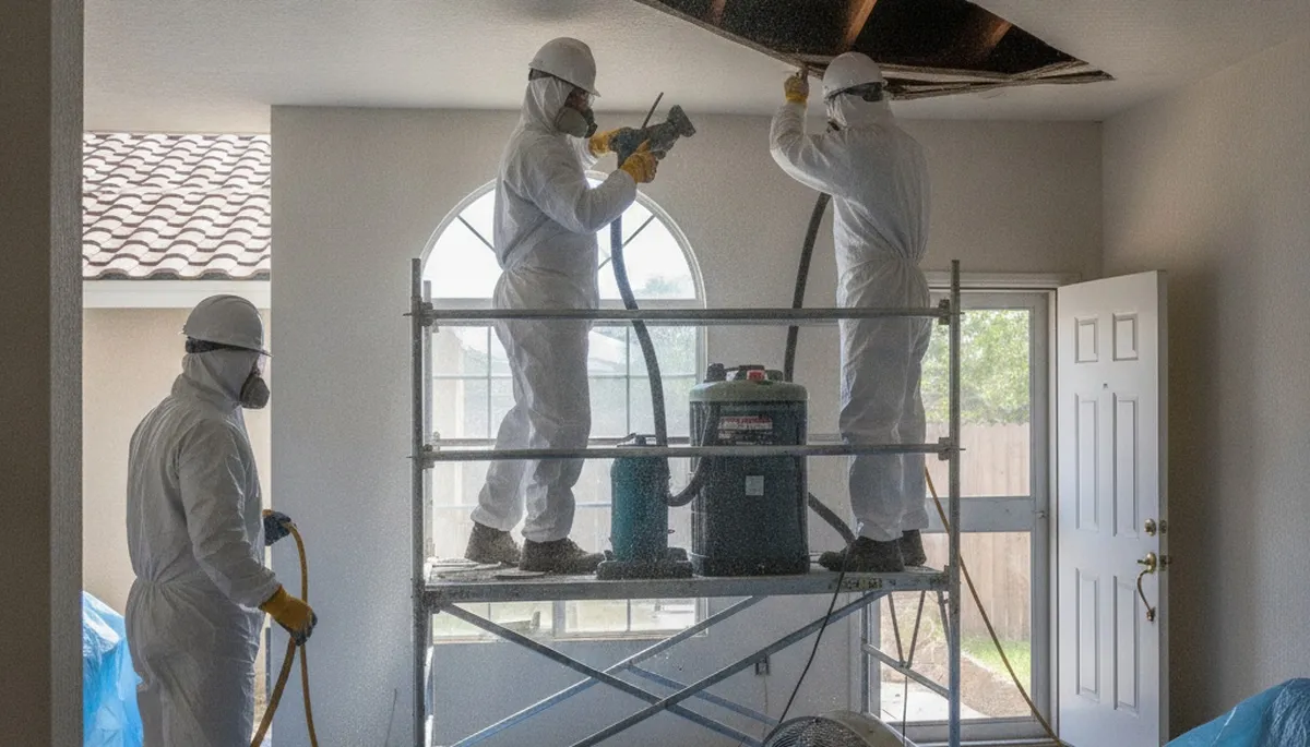 Water damage restoration crew in Riverside, CA removing water from a damaged home