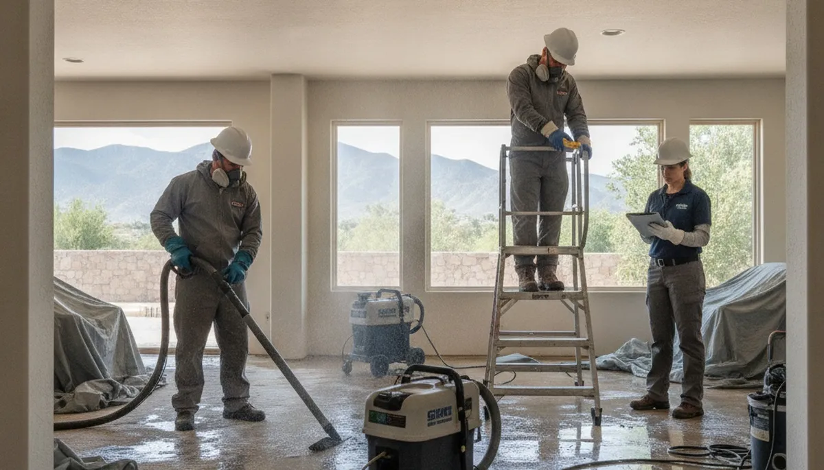 Water damage restoration team in Riverside, CA inspecting a flooded property for emergency cleanup