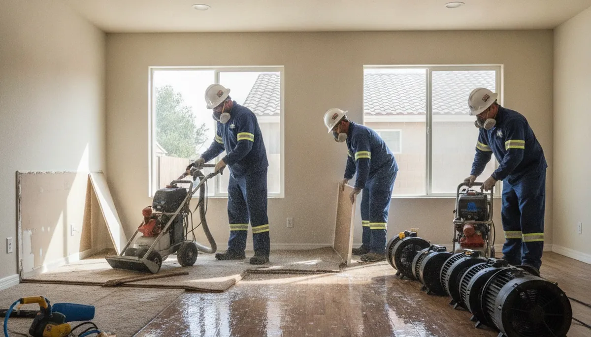 Water damage restoration team serving Riverside, CA, with professional cleanup and drying equipment