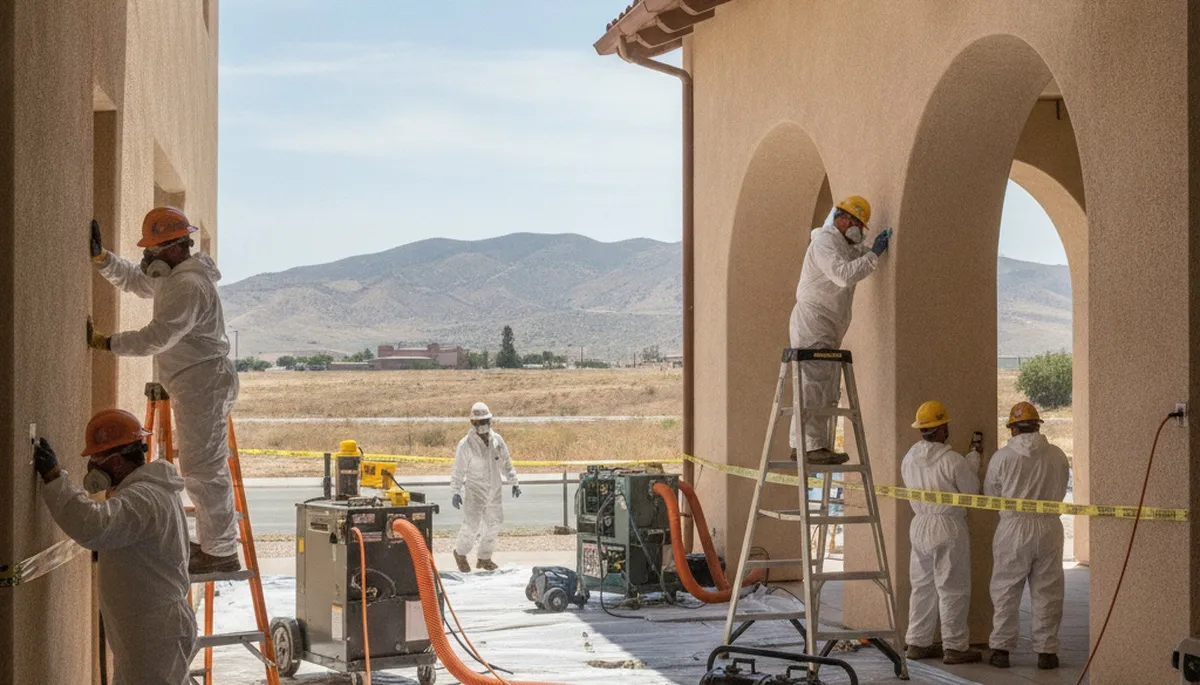 Water damage restoration team in Riverside, CA drying and repairing a flooded commercial space