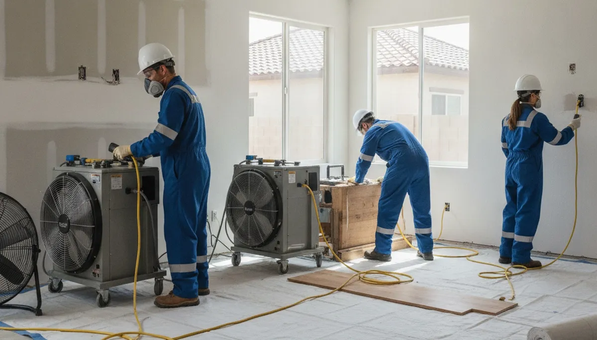 Water damage restoration team serving Riverside, CA with emergency cleanup and drying equipment