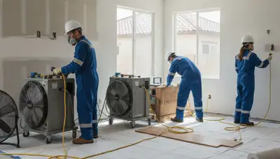 Water damage restoration team serving Riverside, CA with emergency cleanup and drying equipment