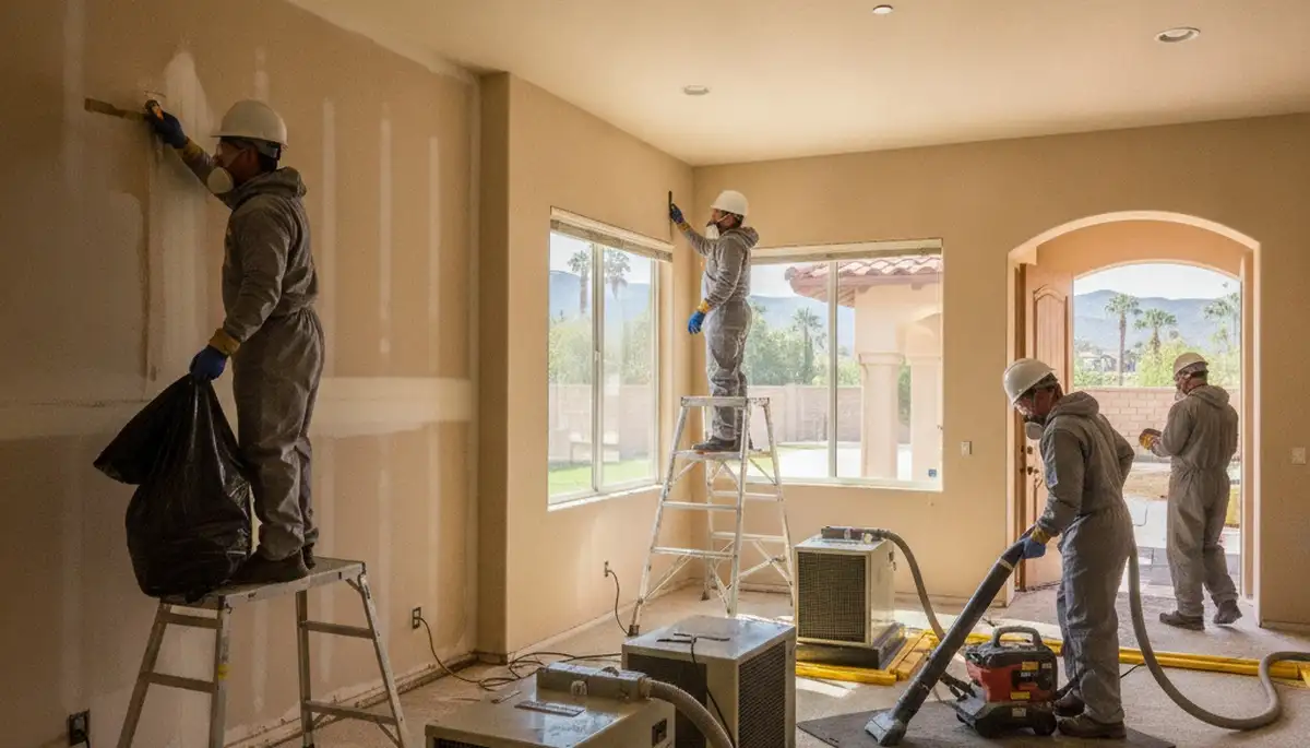 Water damage restoration crew serving Riverside, CA with emergency cleanup and drying equipment