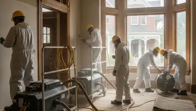 Riverside, CA water damage restoration team removing water from a flooded home